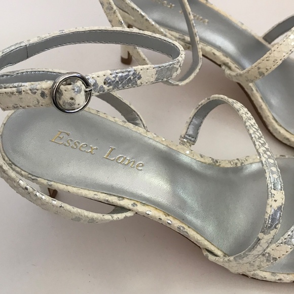 ESSEX LANE Madalie Snake Skin Leather Heeled Sandals Disco Lizard Heels Size 8 - Picture 7 of 16